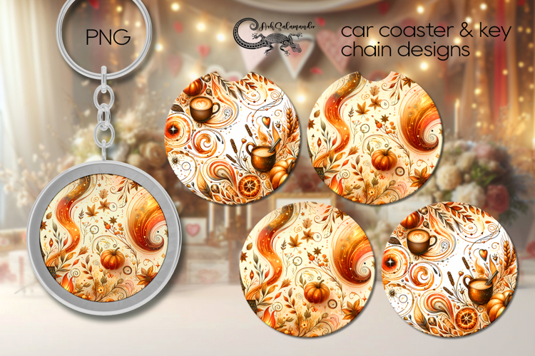 Golden Autumn | Fall Car coaster & key chain design PL
