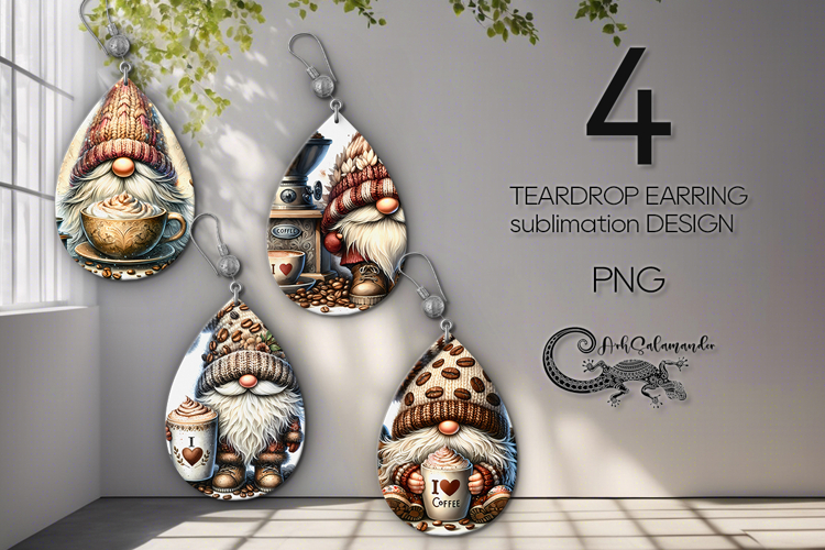 Coffee Gnomes | 4 watercolor Teardrop earring designs PL