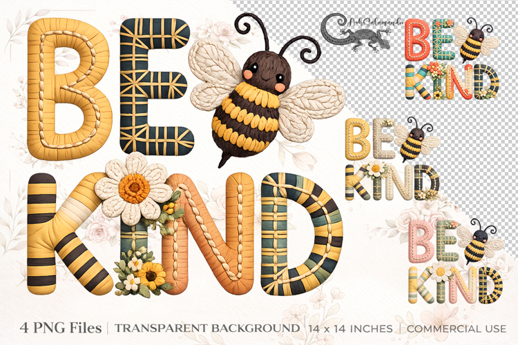 Bee Kind Clipart Bundle | 4 PNG sublimation designs