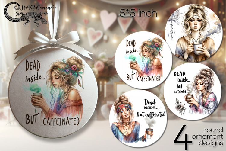 Coffee girl | 4 round ornaments sublimation designs