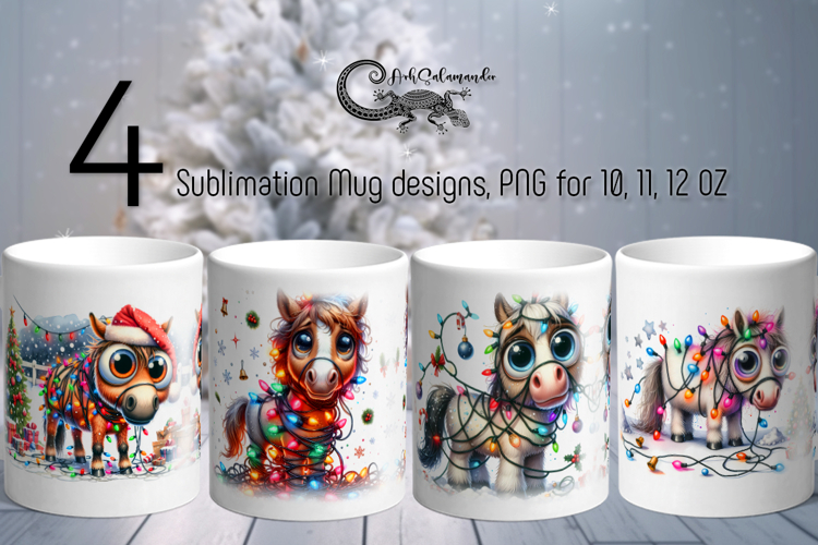 Christmas horse | 4 funny Sublimation Mug designs PL