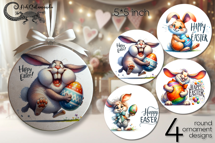 Easter rabbit | 4 round ornaments sublimation designs P
