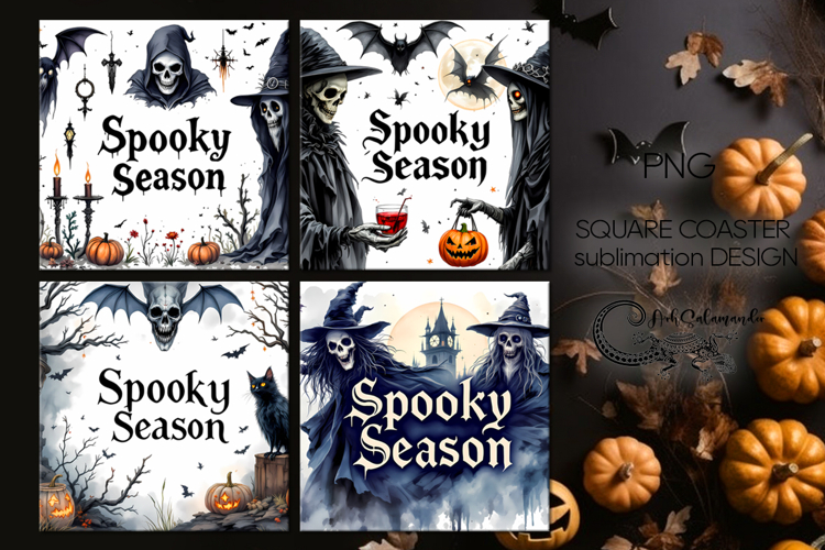 Vintage halloween | 4 square coaster sublimation designs PL