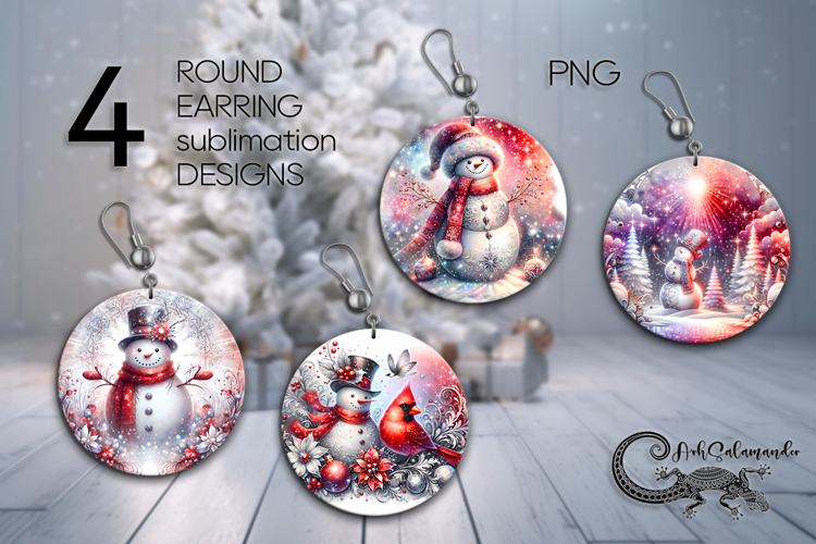 Retro Snowman | Xmas Round earring Sublimation designs PLUS example image 1
