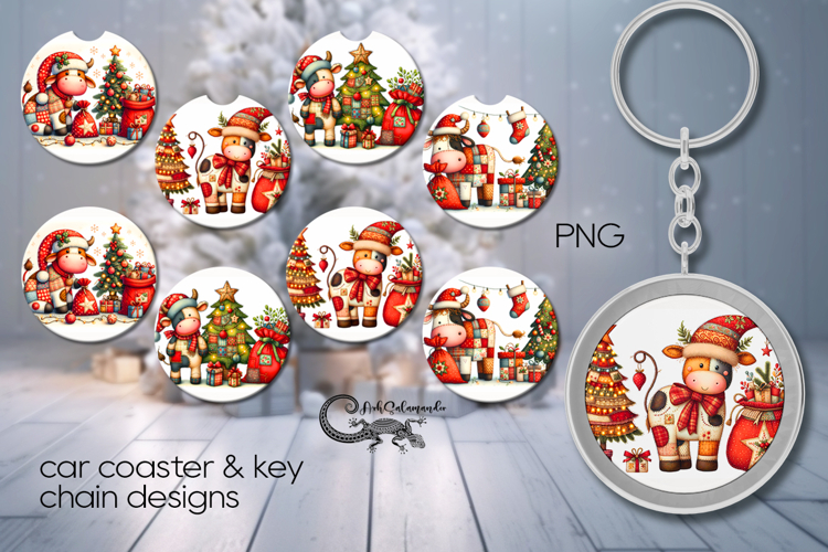 Xmas patchwork | 4 Car coaster & 4 key chain sublimation