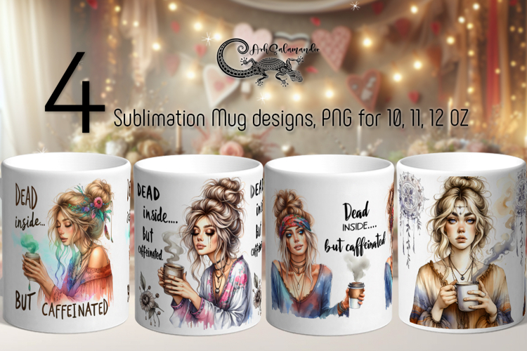 Coffee girl | 4 watercolor Mug sublimation designs PLUS
