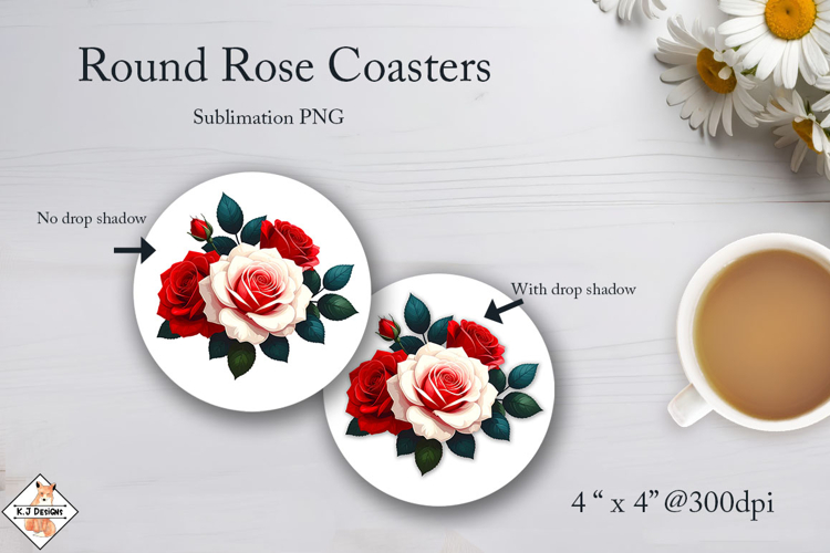 Round Rose Coaster Sublimation Designs