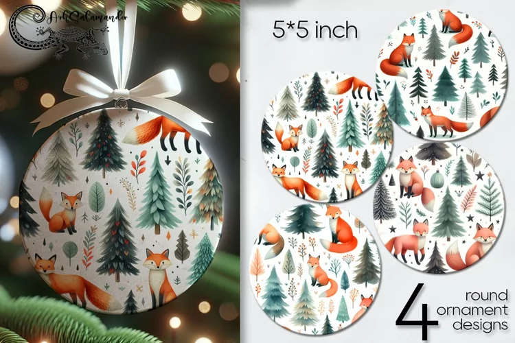 Christmas fox | Xmas round ornaments sublimation PL