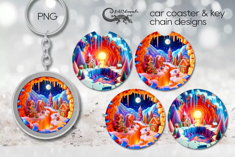 3d Christmas landscape | Car coaster & key chain sublimation