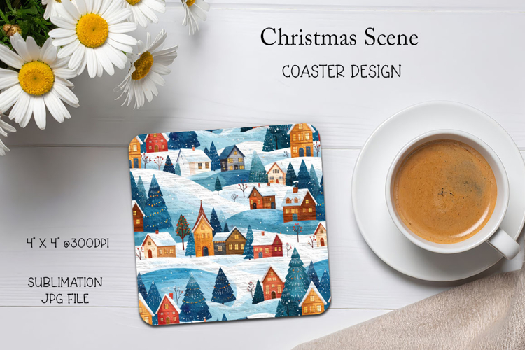 Christmas Scene Coaster Sublimation Design