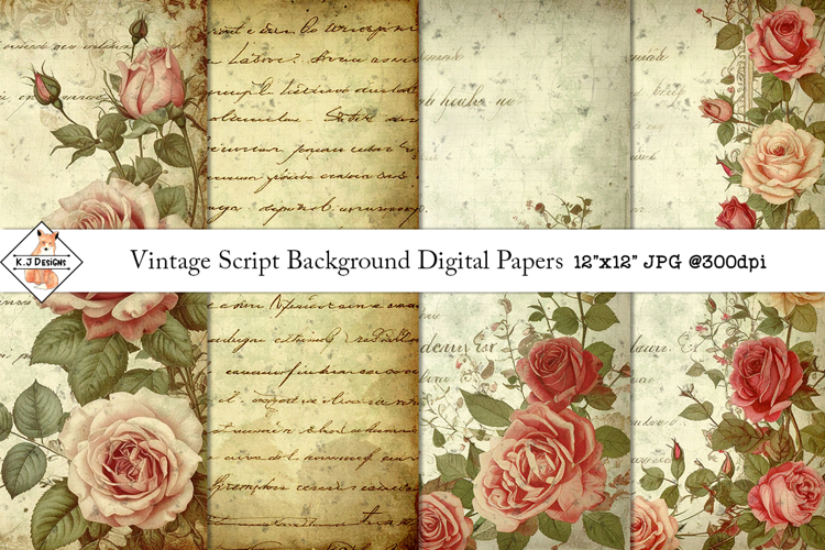 Vintage Script Background Digital Papers