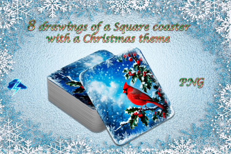 Square coaster | 8 drawings with a Christmas story, PNG