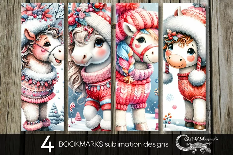 Christmas horse | funny Xmas bookmarks sublimation design PL