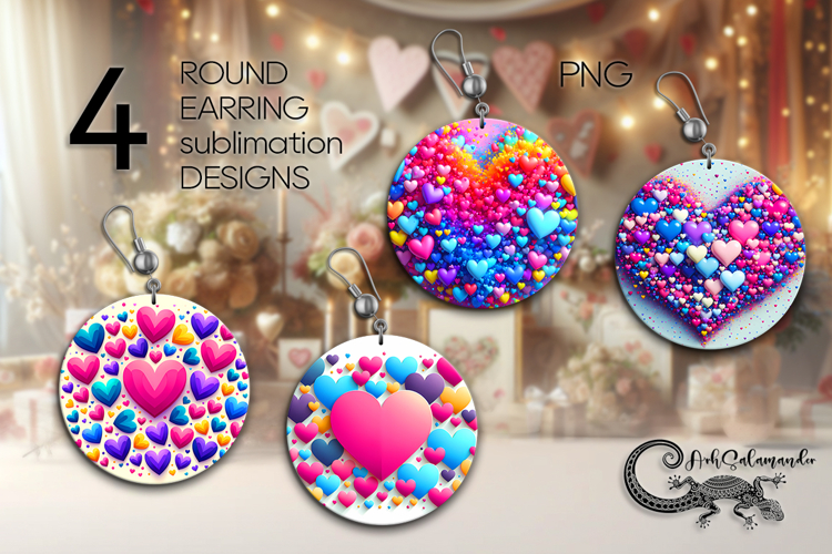 Love hearts | Valentine Sublimation round earring design PL