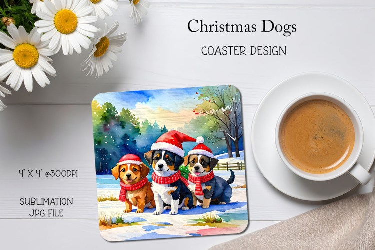 Christmas Dogs Coaster Sublimation Design
