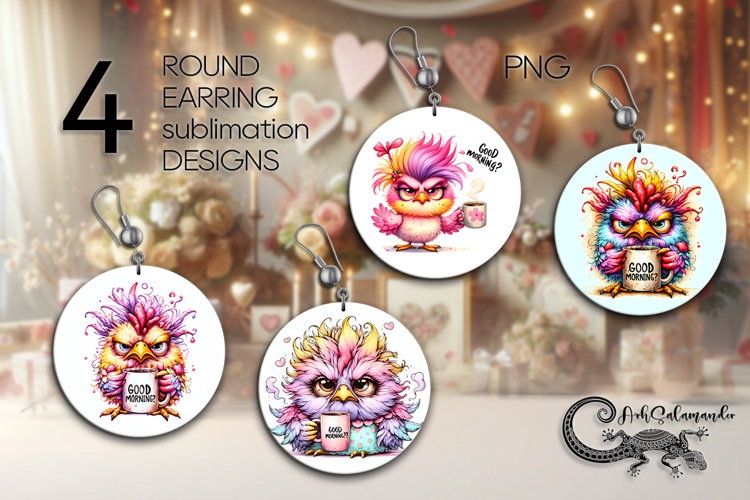 Good morning | 4 coffee Round earring sublimation designs P