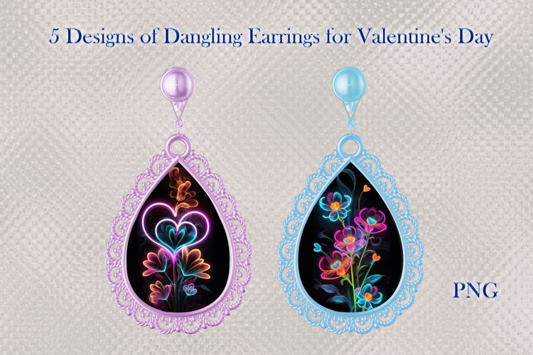 Hanging Earrings I 5 Designs for Valentine's Day, PNG example image 1