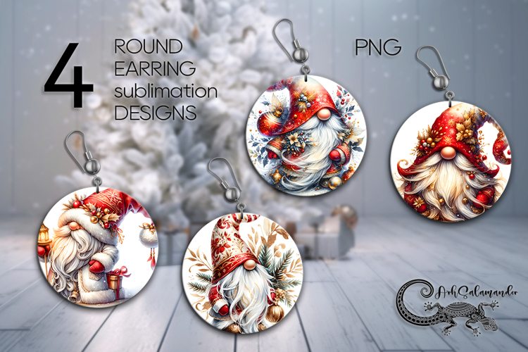 Christmas gnomes | xmas Round earrings sublimation design P
