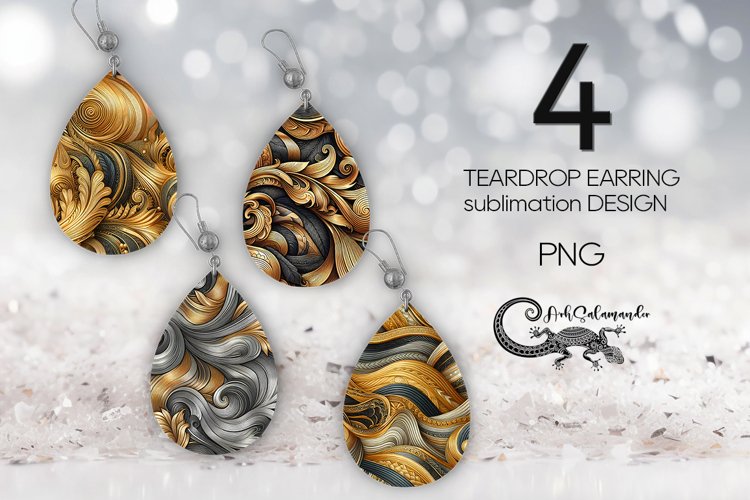 Metallic design | Teardrop Earring sublimation design PLUS example image 1