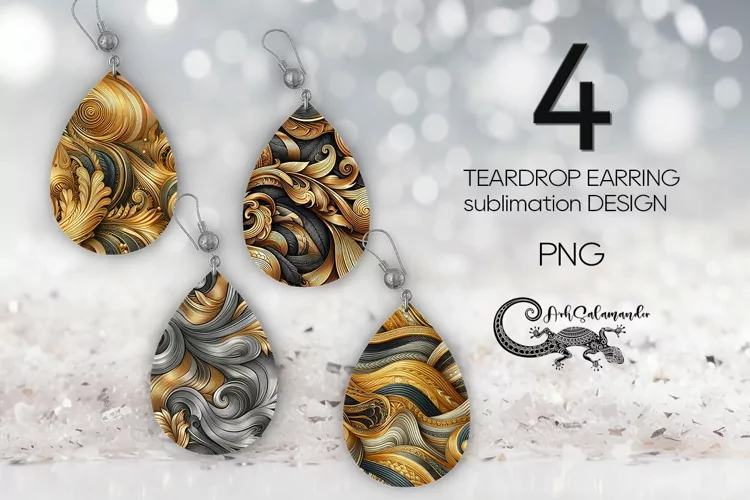 Metallic design | Teardrop Earring sublimation design PLUS