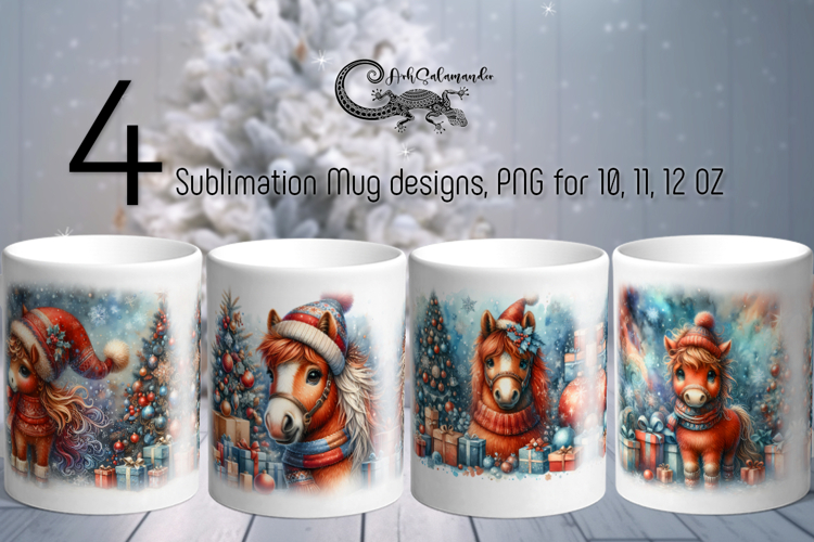 Christmas horse | 4 vintage Sublimation Mug design PLUS