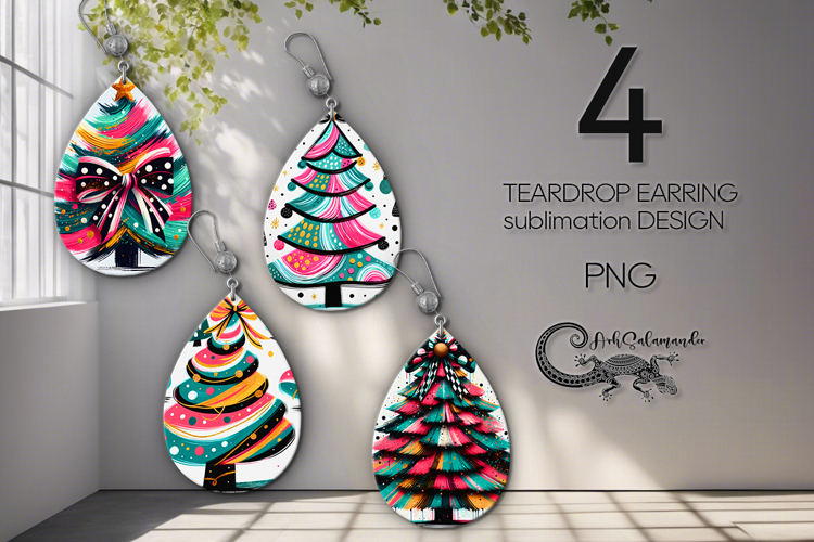 Modern Christmas tree | Teardrop earring Sublimation design