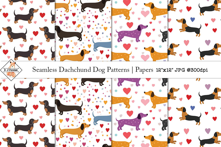 Seamless Dachshund Dog Patterns | Digital Papers