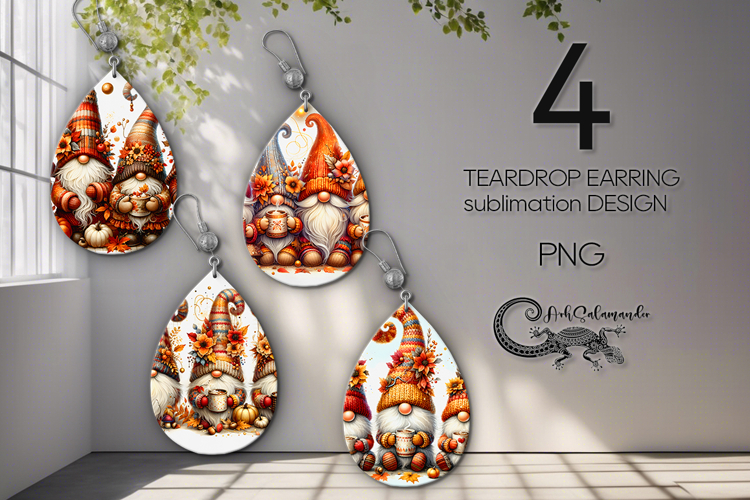 Autumn gnome | 4 fall Teardrop earring sublimation designs P