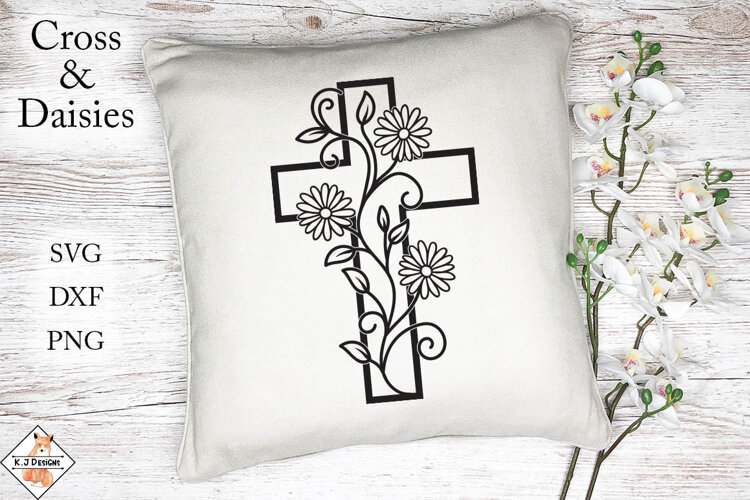 Christian Cross & Daisies Designs SVG example image 1