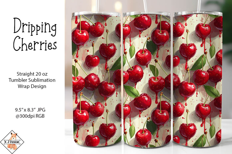 Dripping Cherries Sublimation Tumbler Wrap Design