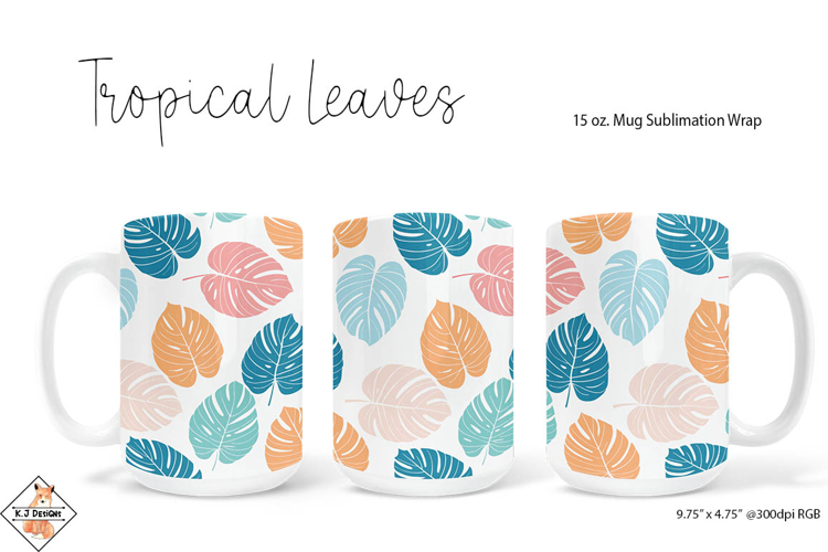 Tropical Leaves Mug Wrap Sublimation | 15 oz. Mug