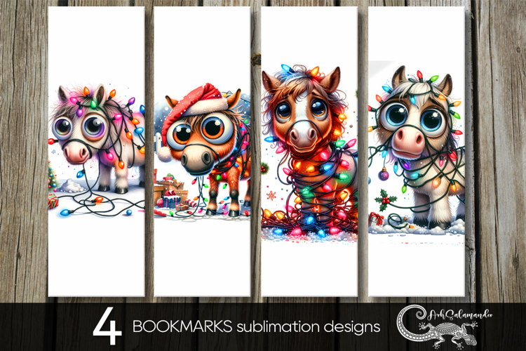 Christmas horse | 4 Xmas bookmarks sublimation designs