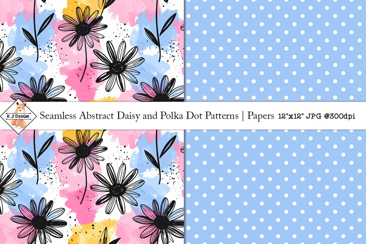 Seamless abstract daisy and polka dot patterns