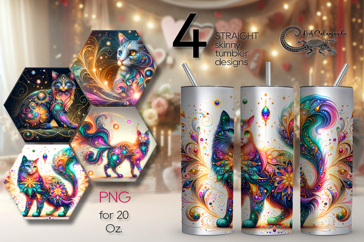 Mystic cat | 4 Skinny tumbler sublimation designs PL