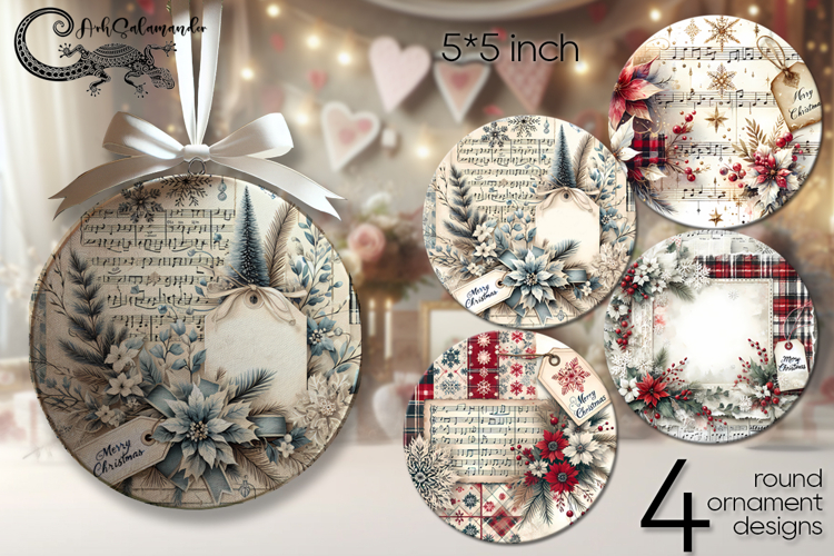 Vintage Christmas | 4 Xmas round ornaments sublimation PL