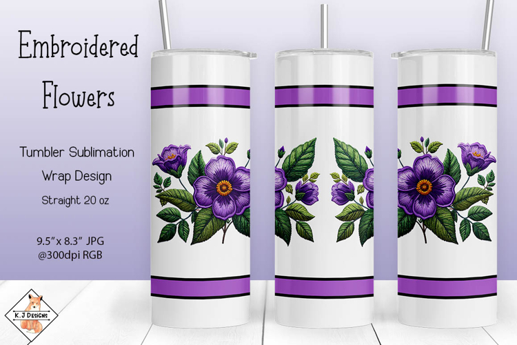 Embroidered Flowers Tumbler Sublimation Wrap