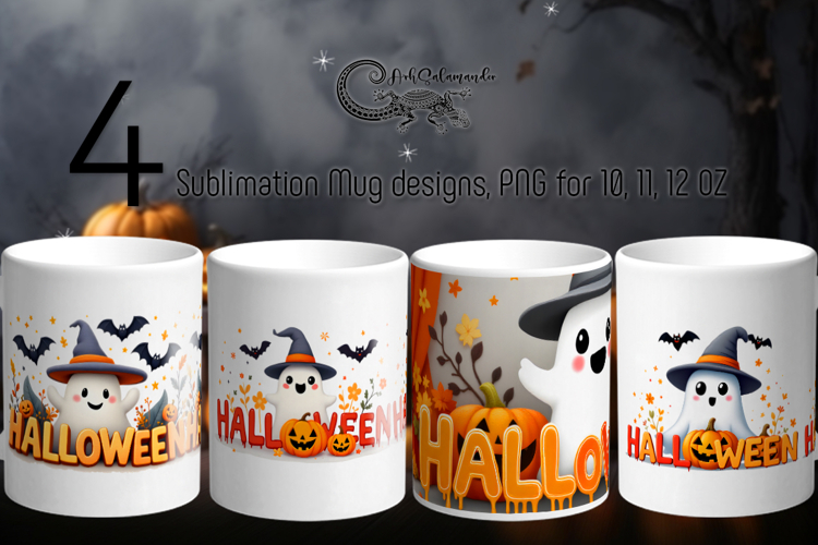 Cute ghost 2 | 4 Funny Halloween Sublimation Mug designs PL
