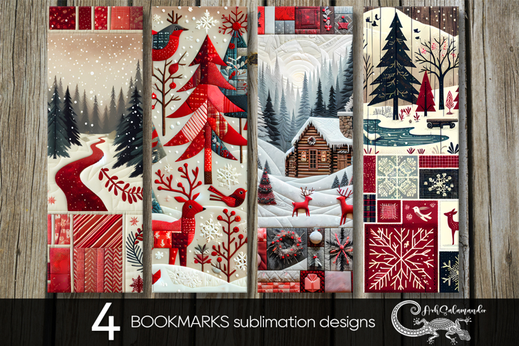 Xmas patchwork landscape | 4 bookmarks sublimation designs