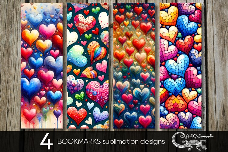 Watercolor hearts | boho bookmarks sublimation design PL