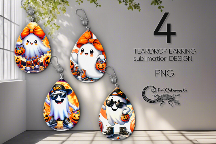 Funny ghost | 4 Teardrop Earring Sublimation designs