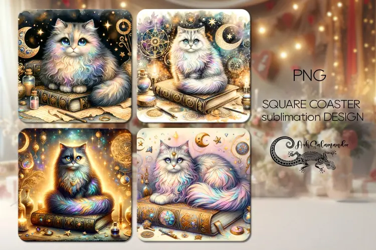 Mystic Cat | Halloween square coaster sublimation design