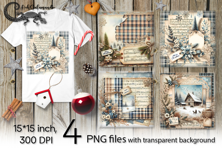 Vintage Christmas | 4 PNG retro Sublimation designs