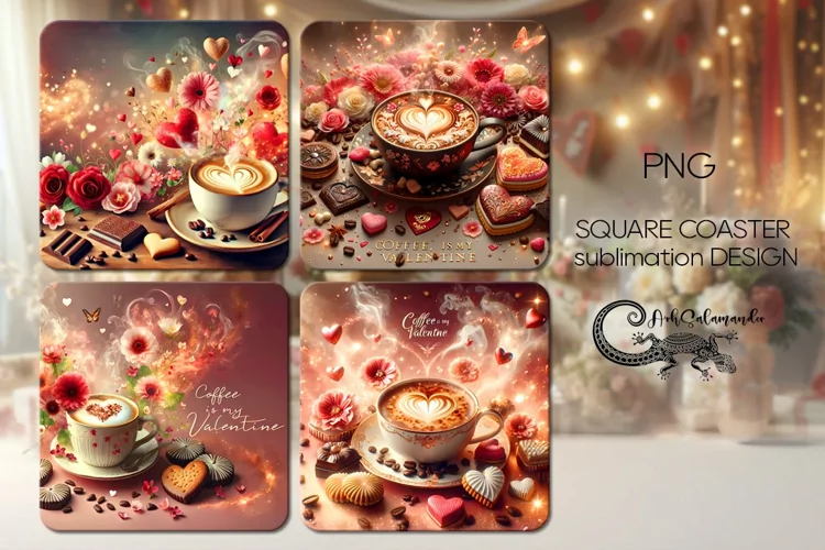 Coffee is my love | 4 square coaster sublimation designs PL