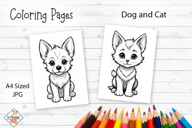 Coloring In Pages Dog and Cat Designs