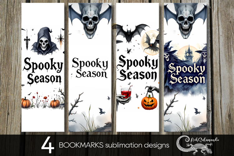 Spooky Halloween | 4 retro bookmarks sublimation designs