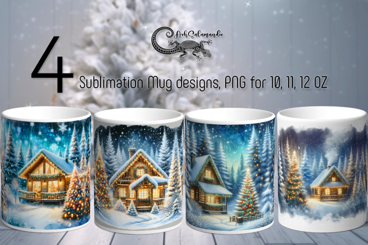 Christmas moods | 4 watercolor xmas Sublimation Mug designs
