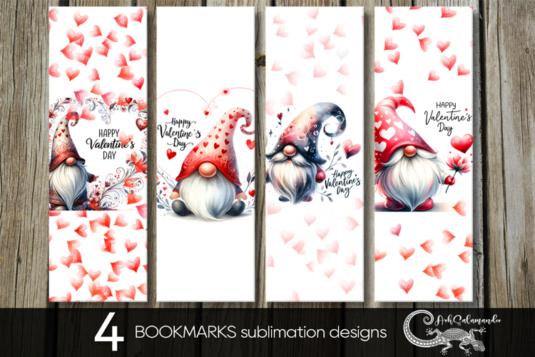 Valentine gnome | 4 cute bookmarks sublimation designs P