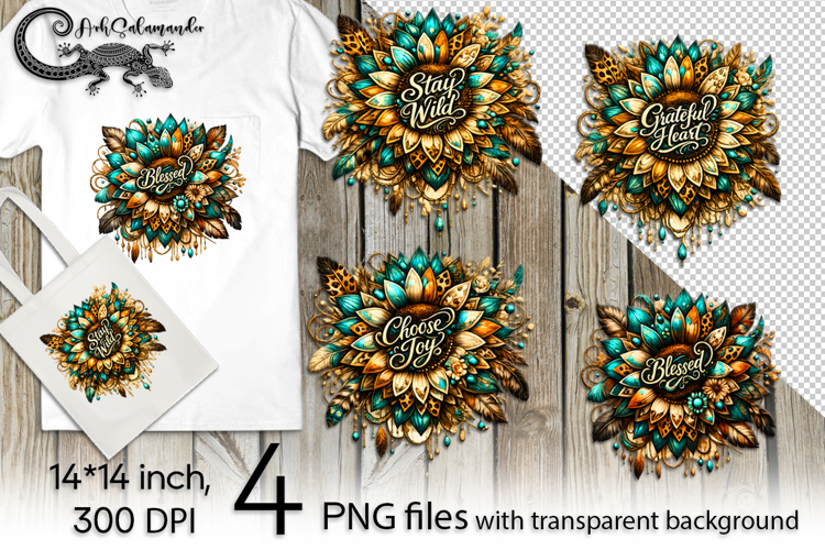 Western sunflowers | 4 beautiful PNG Sublimation designs
