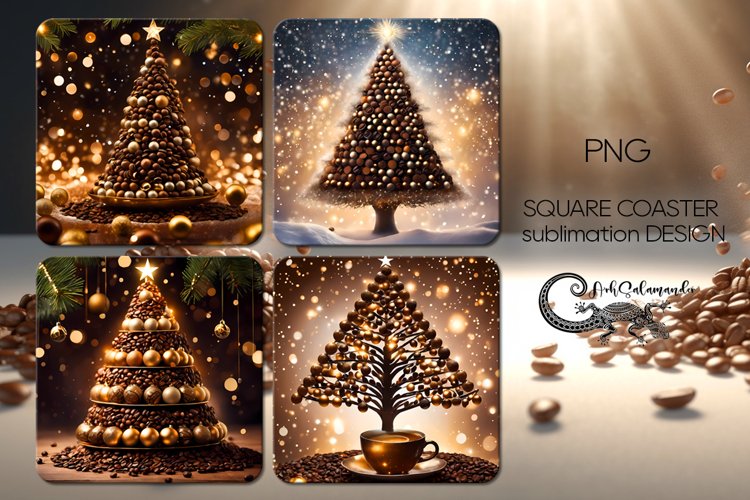 Christmas Coffee | 4 square coaster sublimation designs PL example image 1