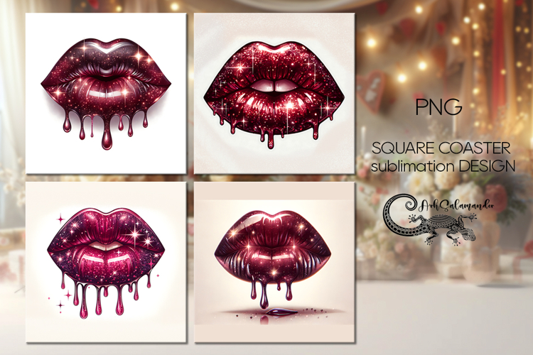 Valentine lips | 4 square coaster sublimation designs P